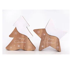 Hot * 2 Décorations De Noël Wooden Natural - Blanc