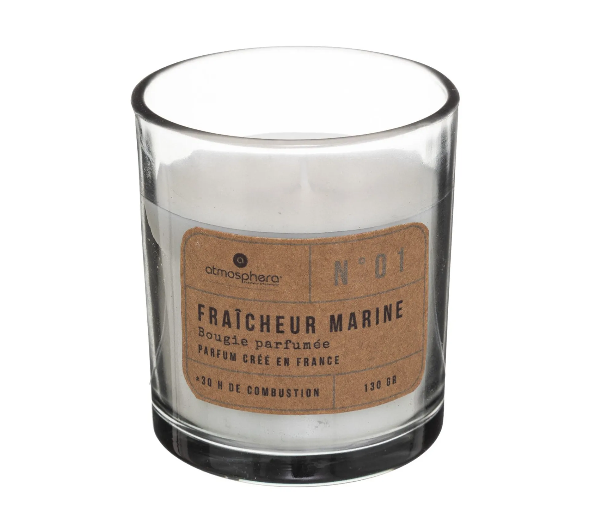 Discount ATMOSPHERA Bougie Parfumee Fraicheur Marine Pot En Verre 130 G - Anti-Odeurs De Salle De Bain