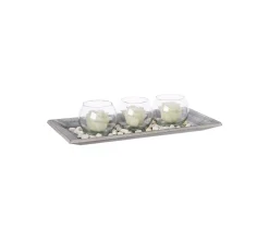 Fashion ATMOSPHERA Centre De Table 3 Photophores 3 Bougies Sur Plateau En Bois