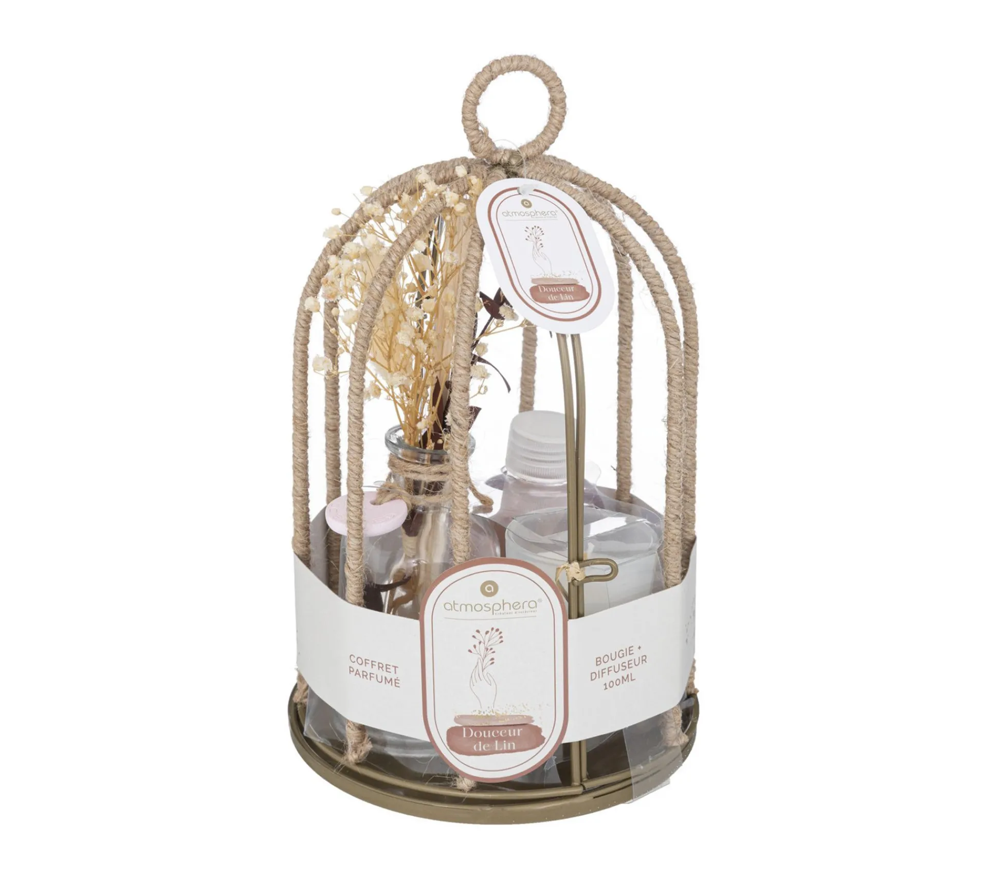 Flash Sale ATMOSPHERA Coffret Cage En Metal Diffuseur De Parfum Fleur De Lin Avec Batonnets Et Bougie