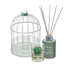 Hot ATMOSPHERA Coffret Senteur Eucalyptus Zen Cage En Metal , Diffuseur De Parfum Et Bougie Parfumee