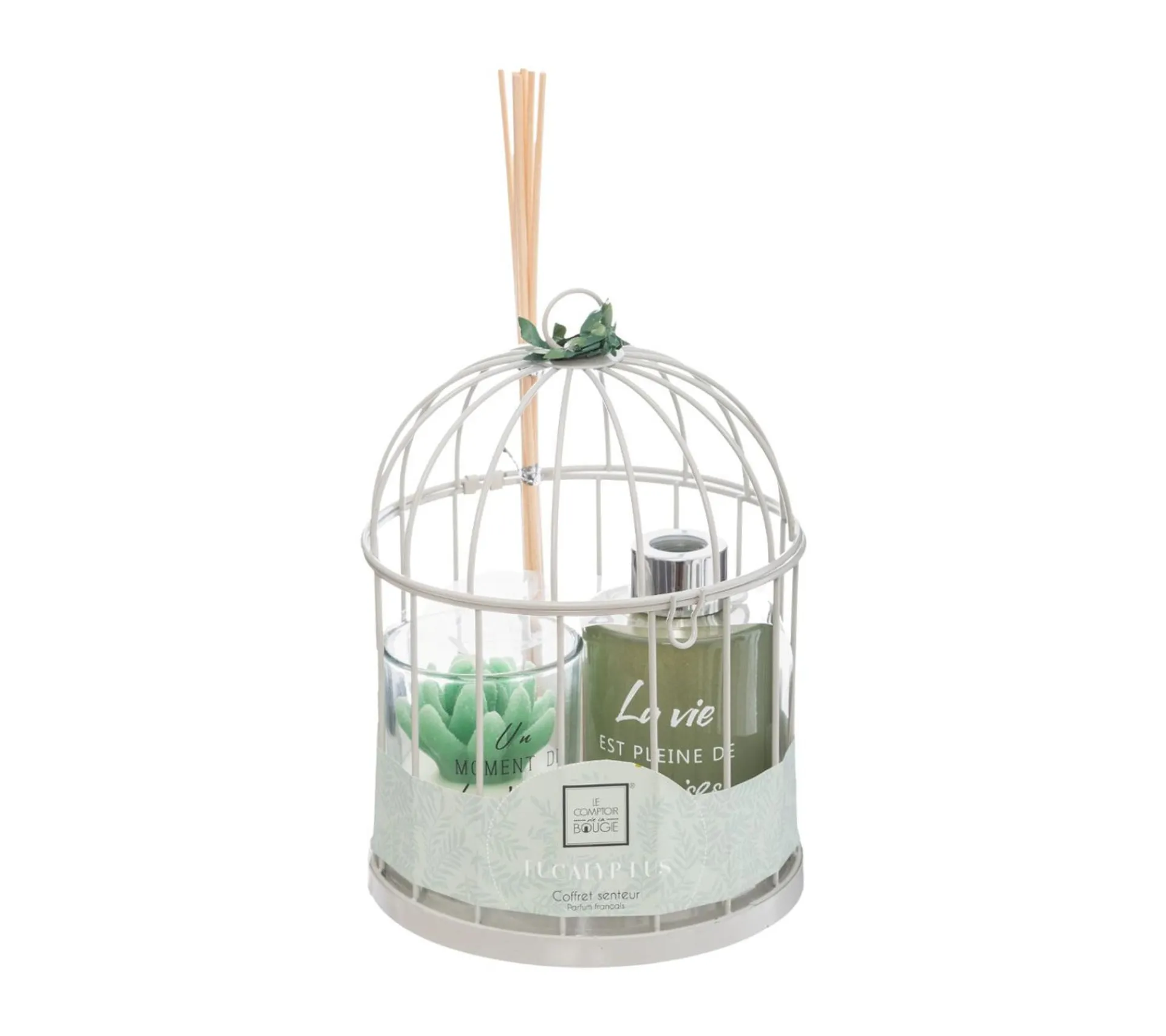 Hot ATMOSPHERA Coffret Senteur Eucalyptus Zen Cage En Metal , Diffuseur De Parfum Et Bougie Parfumee
