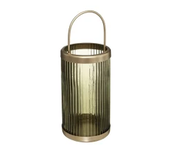 Shop ATMOSPHERA Lanterne En Verre Strie Et Metal Dore H 30 Cm