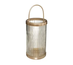 Online ATMOSPHERA Lanterne En Verre Strie Et Metal Dore H 30 Cm