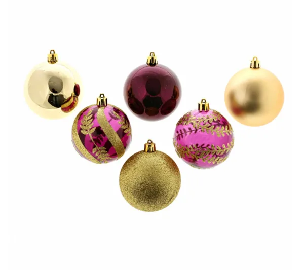 ATMOSPHERA Guirlande Et Boule De Sapin^ Lot De 6 Boules De Noël - Diam. 80 Mm - Violet Et Or