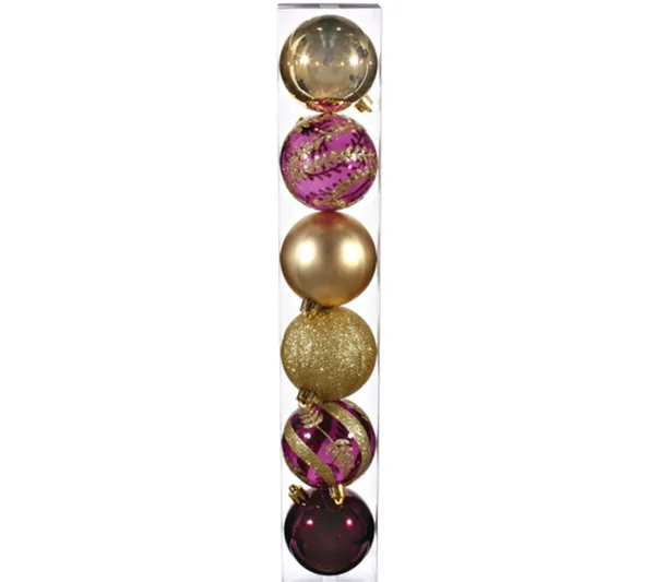ATMOSPHERA Guirlande Et Boule De Sapin^ Lot De 6 Boules De Noël - Diam. 80 Mm - Violet Et Or