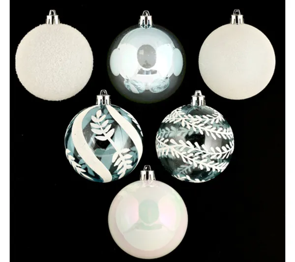 ATMOSPHERA Guirlande Et Boule De Sapin^ Lot De 6 Boules De Noël - Diam. 80 Mm - Blanc Et Bleu Glacier