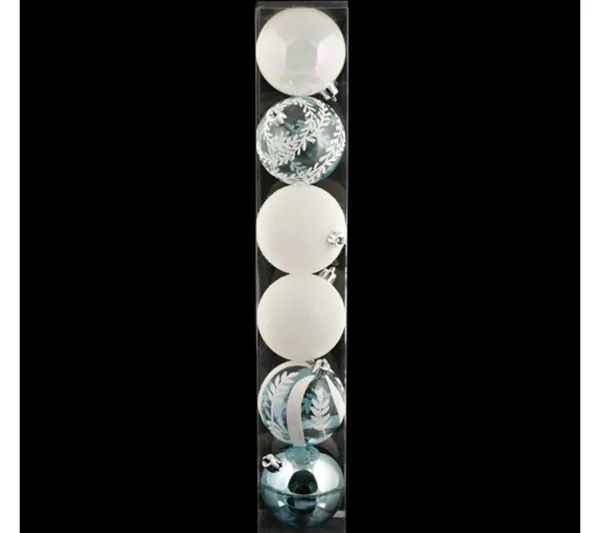 ATMOSPHERA Guirlande Et Boule De Sapin^ Lot De 6 Boules De Noël - Diam. 80 Mm - Blanc Et Bleu Glacier
