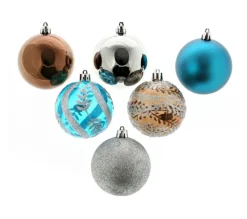 ATMOSPHERA Guirlande Et Boule De Sapin^ Lot De 6 Boules De Noël - Diam. 80 Mm - Chocolat, Turquoise Et Argent