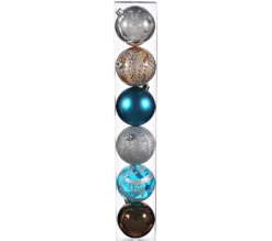 ATMOSPHERA Guirlande Et Boule De Sapin^ Lot De 6 Boules De Noël - Diam. 80 Mm - Chocolat, Turquoise Et Argent