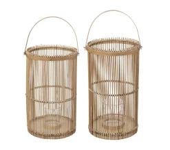 Best ATMOSPHERA Lot De 2 Lanternes Photophore En Bambou Bougeoirs En Verre