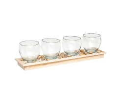 Fashion ATMOSPHERA Set 4 Photophores En Verre Dans Un Plateau En Bois Naturel L 60 Cm