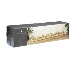 Fashion ATMOSPHERA Set 4 Photophores En Verre Dans Un Plateau En Bois Naturel L 60 Cm