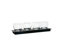 Hot ATMOSPHERA Set 4 Photophores En Verre Sur Plateau En Bois