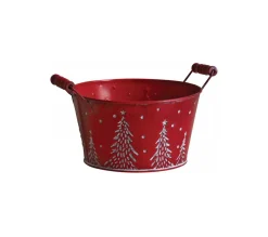 Flash Sale AUBRY GASPARD Corbeille Ronde En Metal Rouge Motif Sapins Et Neige