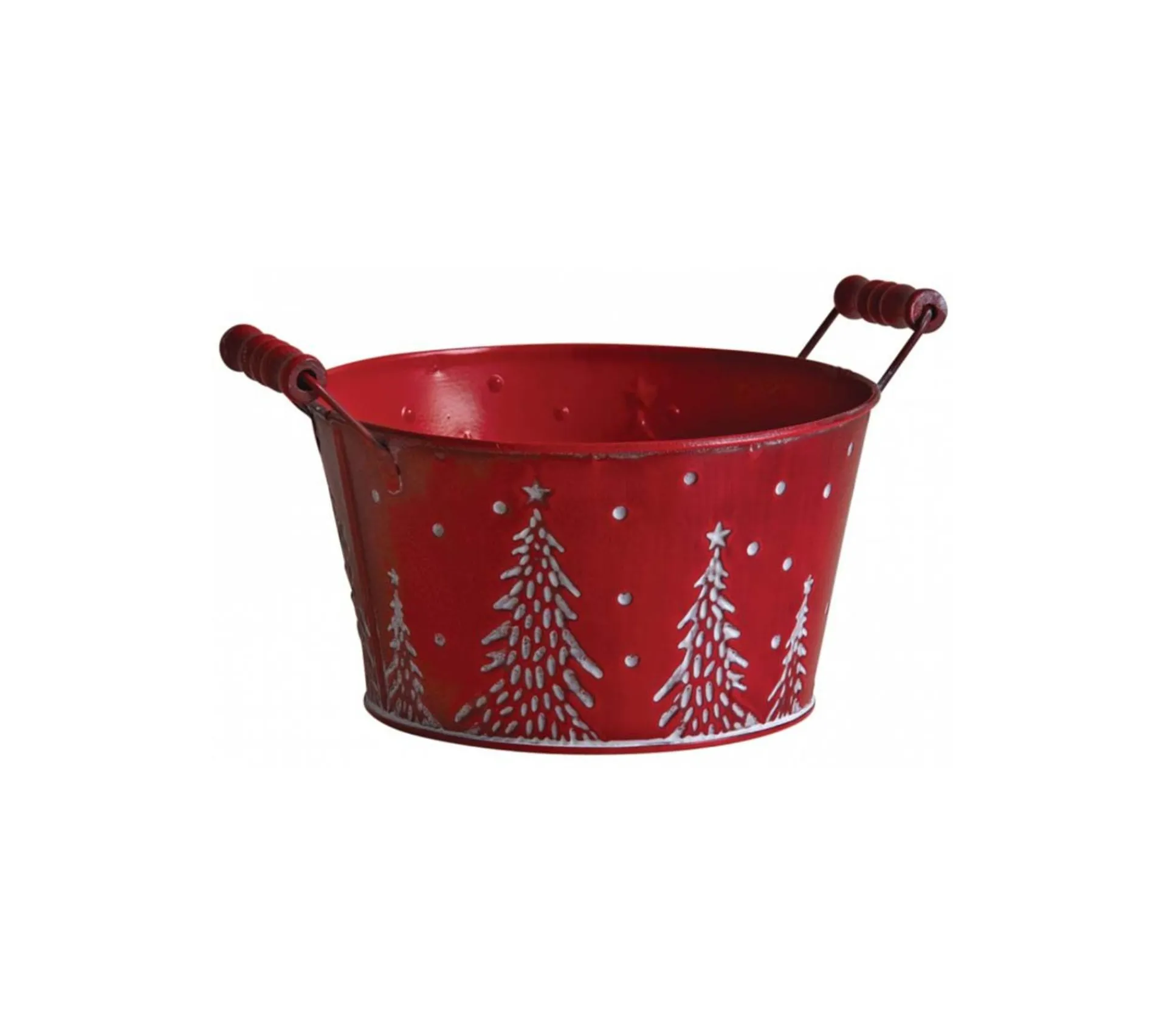 Flash Sale AUBRY GASPARD Corbeille Ronde En Metal Rouge Motif Sapins Et Neige