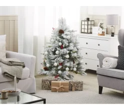 BELIANI Sapin Et Accessoire^ Sapin De Noël Artificiel Effet Neige 120 Cm Blanc Masala