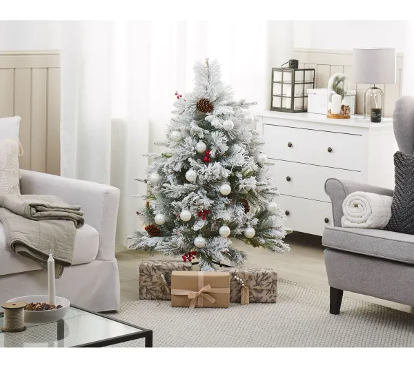 BELIANI Sapin Et Accessoire^ Sapin De Noël Artificiel Effet Neige 120 Cm Blanc Masala