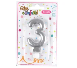 * Anniversaire Et Autres Fêtes^Bougie D'Anniversaire "Chiffre 3" 7Cm Argent