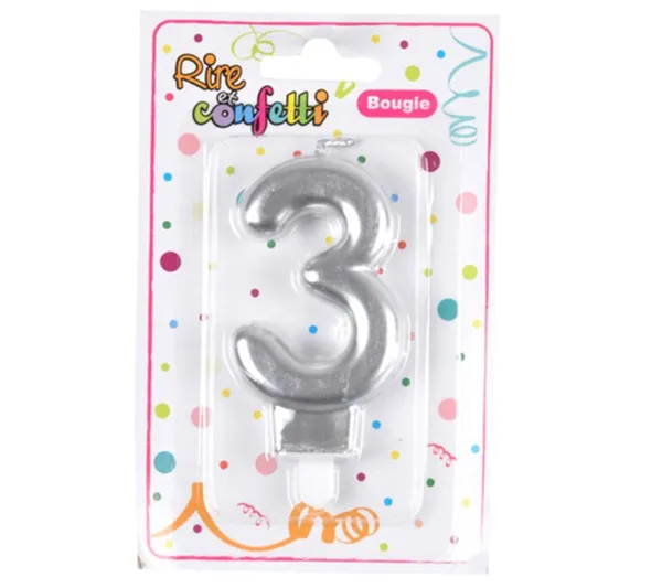 * Anniversaire Et Autres Fêtes^Bougie D'Anniversaire "Chiffre 3" 7Cm Argent
