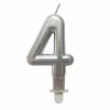 * Anniversaire Et Autres Fêtes^Bougie D'Anniversaire "Chiffre 4" 7Cm Argent