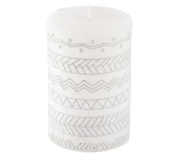 Flash Sale * Bougie Pilier Embossee "Graphic Ethnic" 10Cm Blanc