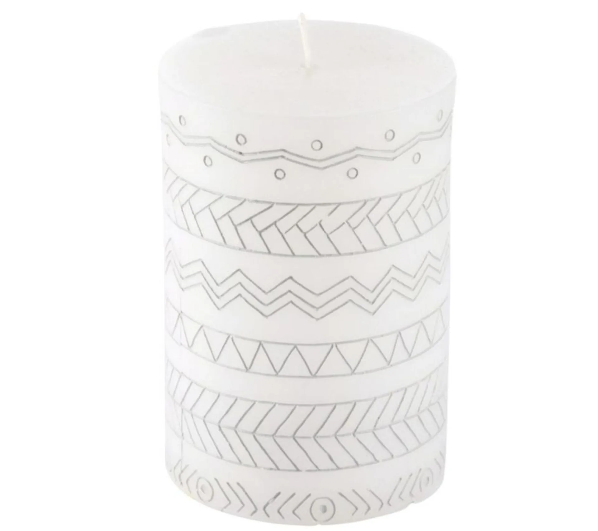 Flash Sale * Bougie Pilier Embossee "Graphic Ethnic" 10Cm Blanc