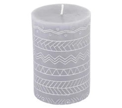 Shop * Bougie Pilier Embossee "Graphic Ethnic" 10Cm Gris Clair