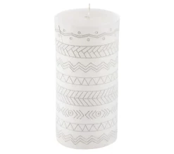 Shop * Bougie Pilier Embossee "Graphic Ethnic" 13Cm Blanc