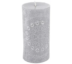 Store * Bougie Pilier Mandala "Graphic Ethnic" 14Cm Gris Clair