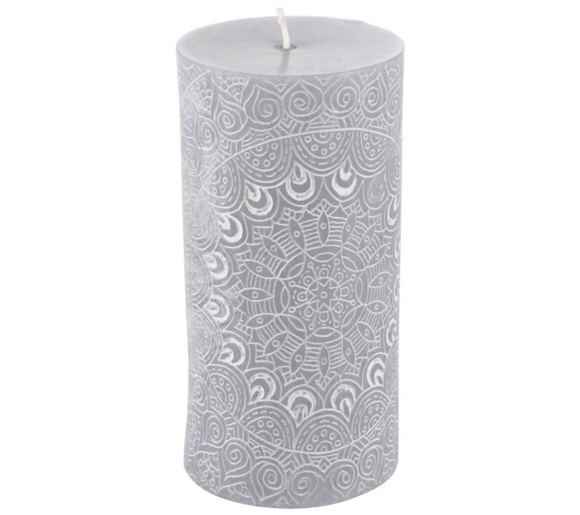 Store * Bougie Pilier Mandala "Graphic Ethnic" 14Cm Gris Clair