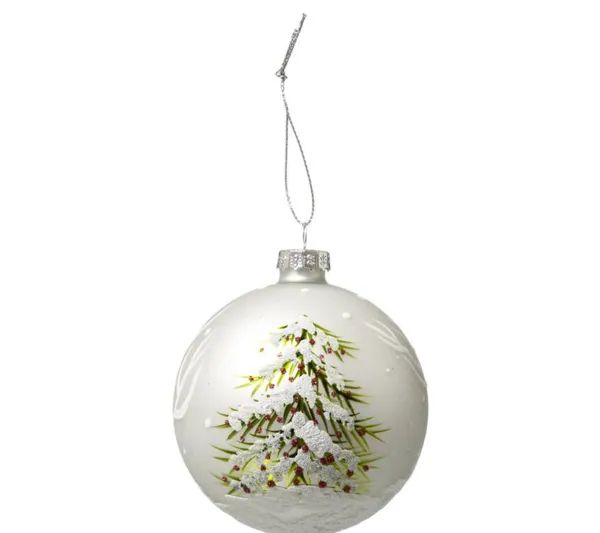 * Guirlande Et Boule De Sapin^Boule De Noël En Verre "Hors Piste" 8Cm Blanc Et Vert