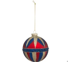 * Guirlande Et Boule De Sapin^Boule De Noël En Verre "La Piste" 9Cm Rouge Et Bleu
