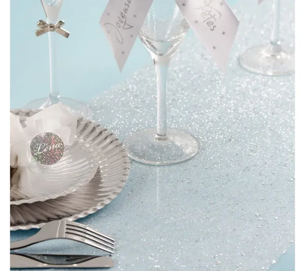 * Anniversaire Et Autres Fêtes^Chemin De Table Tulle Pailletee, Argent - Santex
