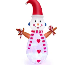 Online COSTWAY 240 Cm Bonhomme De Neige Gonflable Lumineux A Led Multicolores Rotatives Décoration Pour Noël