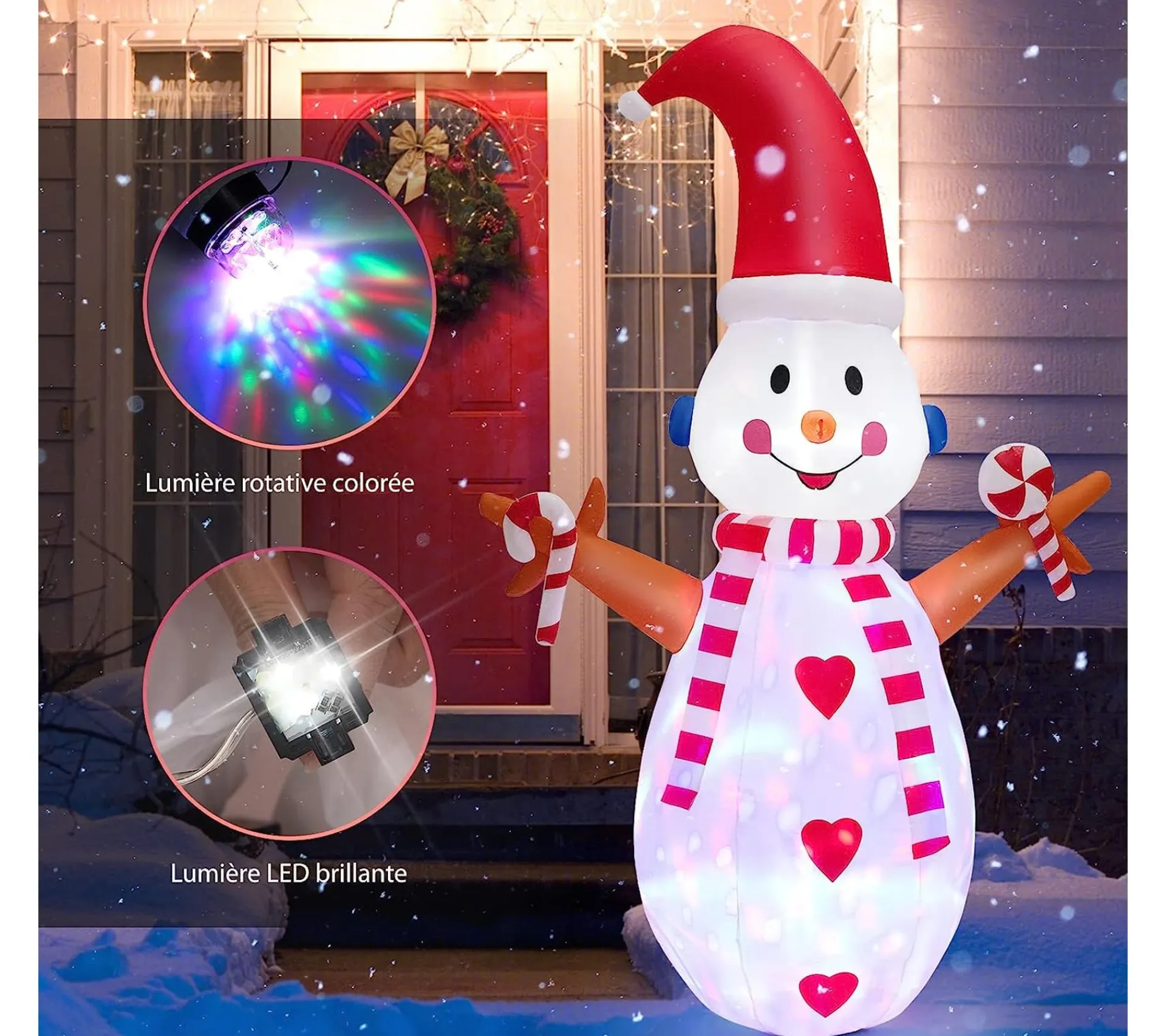 Online COSTWAY 240 Cm Bonhomme De Neige Gonflable Lumineux A Led Multicolores Rotatives Décoration Pour Noël