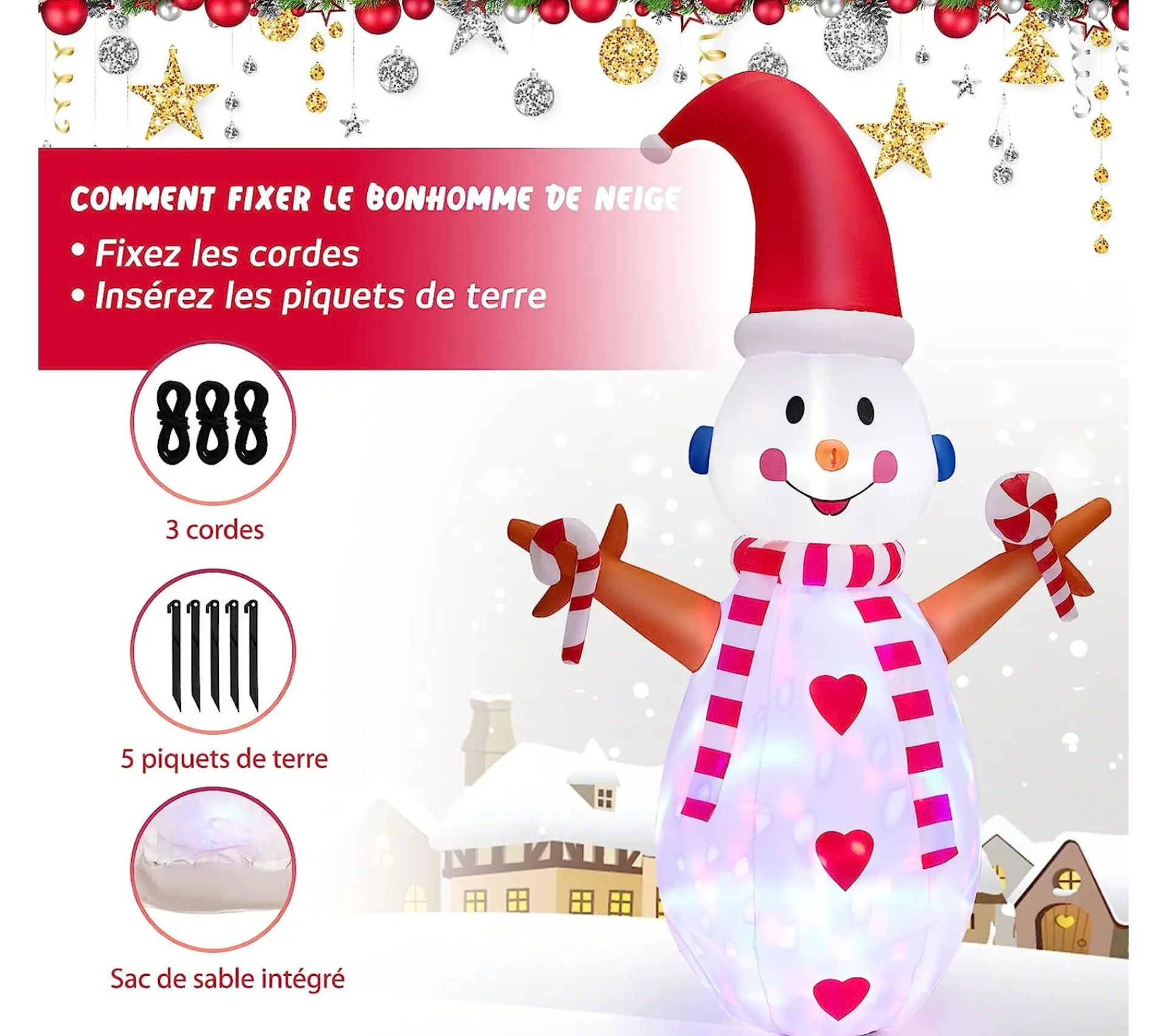 Online COSTWAY 240 Cm Bonhomme De Neige Gonflable Lumineux A Led Multicolores Rotatives Décoration Pour Noël