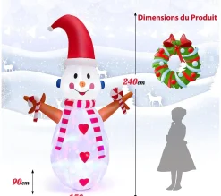 Online COSTWAY 240 Cm Bonhomme De Neige Gonflable Lumineux A Led Multicolores Rotatives Décoration Pour Noël