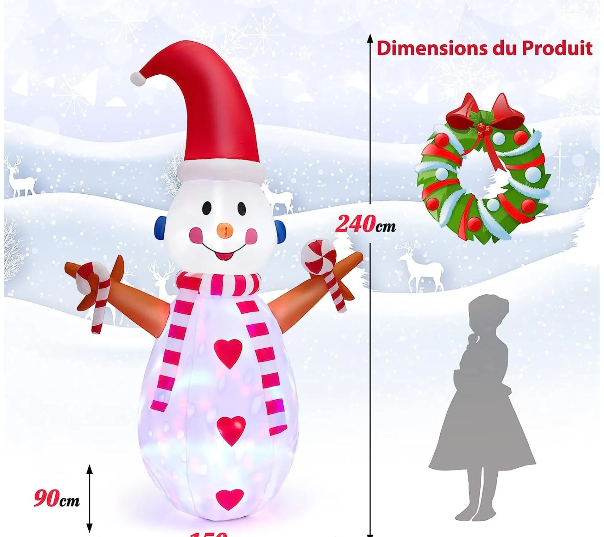 Online COSTWAY 240 Cm Bonhomme De Neige Gonflable Lumineux A Led Multicolores Rotatives Décoration Pour Noël