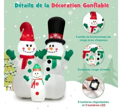 Store COSTWAY 175 Cm Bonhommes Neige Noël Gonflable, Décorations Gonflables De Noël Avec Lumieres Led