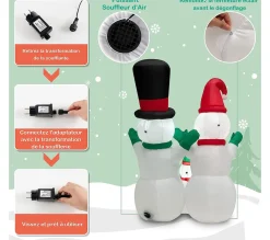 Store COSTWAY 175 Cm Bonhommes Neige Noël Gonflable, Décorations Gonflables De Noël Avec Lumieres Led