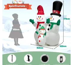 Store COSTWAY 175 Cm Bonhommes Neige Noël Gonflable, Décorations Gonflables De Noël Avec Lumieres Led