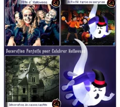 COSTWAY Anniversaire Et Autres Fêtes^ 180 Cm Décoration Gonflable D'Halloween, Fant Me Pince Par Main Fant Me, Avec Lumieres Led