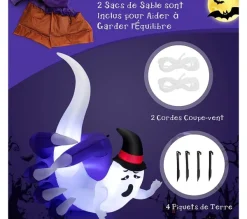 COSTWAY Anniversaire Et Autres Fêtes^ 180 Cm Décoration Gonflable D'Halloween, Fant Me Pince Par Main Fant Me, Avec Lumieres Led