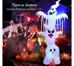 COSTWAY Anniversaire Et Autres Fêtes^ 310 Cm Fant Mes Gonflable Décoration Halloween Avec Gonfleur Tanche Et Lumieres Led 3 Couleurs