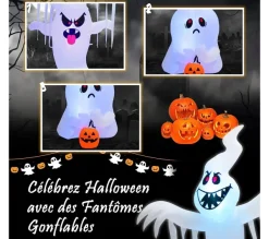COSTWAY Anniversaire Et Autres Fêtes^ 310 Cm Fant Mes Gonflable Décoration Halloween Avec Gonfleur Tanche Et Lumieres Led 3 Couleurs