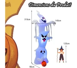 COSTWAY Anniversaire Et Autres Fêtes^ 310 Cm Fant Mes Gonflable Décoration Halloween Avec Gonfleur Tanche Et Lumieres Led 3 Couleurs