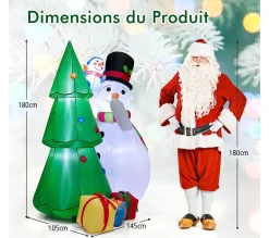 Outlet COSTWAY 1,8 M Décoration De Noël Gonflable, Sapin De Noël Gonflable Avec 2 Bonhommes De Neige, Lumieres Led