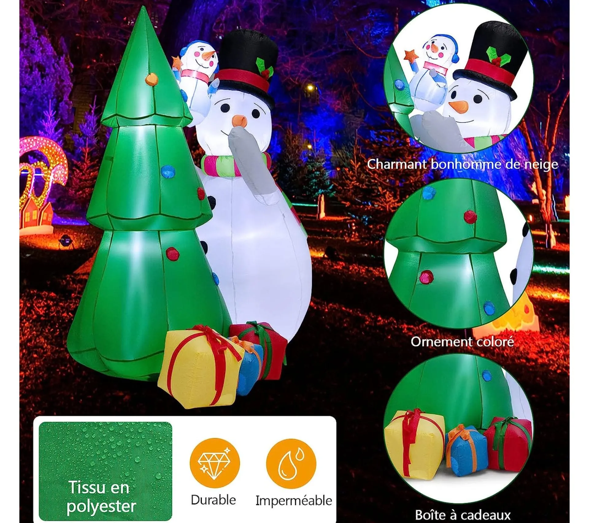 Outlet COSTWAY 1,8 M Décoration De Noël Gonflable, Sapin De Noël Gonflable Avec 2 Bonhommes De Neige, Lumieres Led