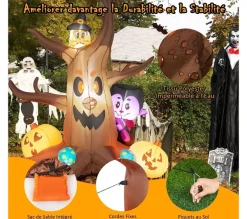 COSTWAY Anniversaire Et Autres Fêtes^ 1,8 M Décoration Gonflable D'Halloween, Arbre Mort Avec Citrouilles, Vampire, Hibou Et Champignons